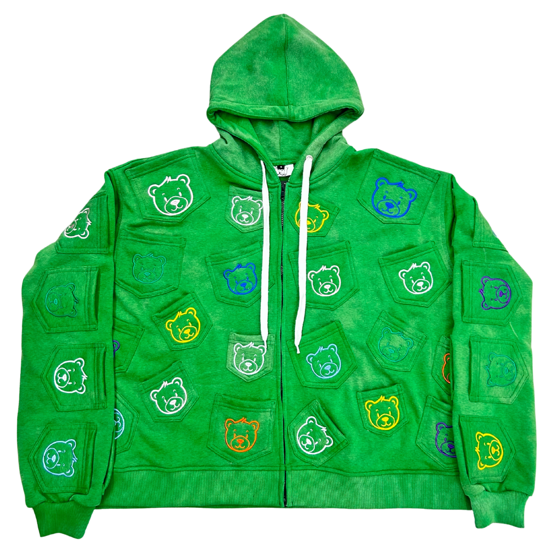 Pocket Zip Up Hoodie - Beary Green