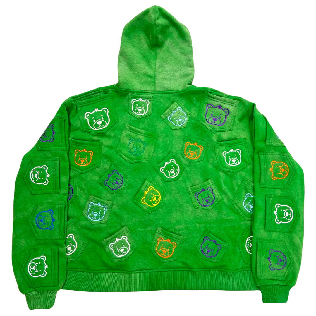 Pocket Zip Up Hoodie - Beary Green